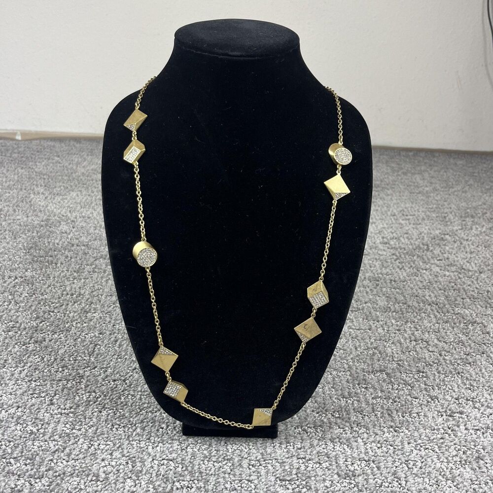 J Crew Necklace Crystal Geometric Station Gold Tone 32" Women Jewelry Signed